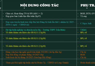 Lịch công tác tuần 4 (29/09-05/10)